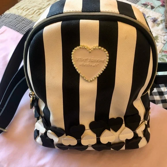Betsey Johnson Black and White Heart Embellished Backpack - Picture 1 of 12